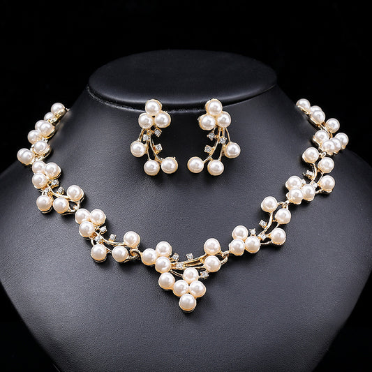 Alloy Pearl Earring And Necklace Jewelry Set