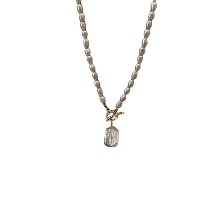 Natural Freshwater Pearl French-Style Square Pendant Necklace With A Luxe