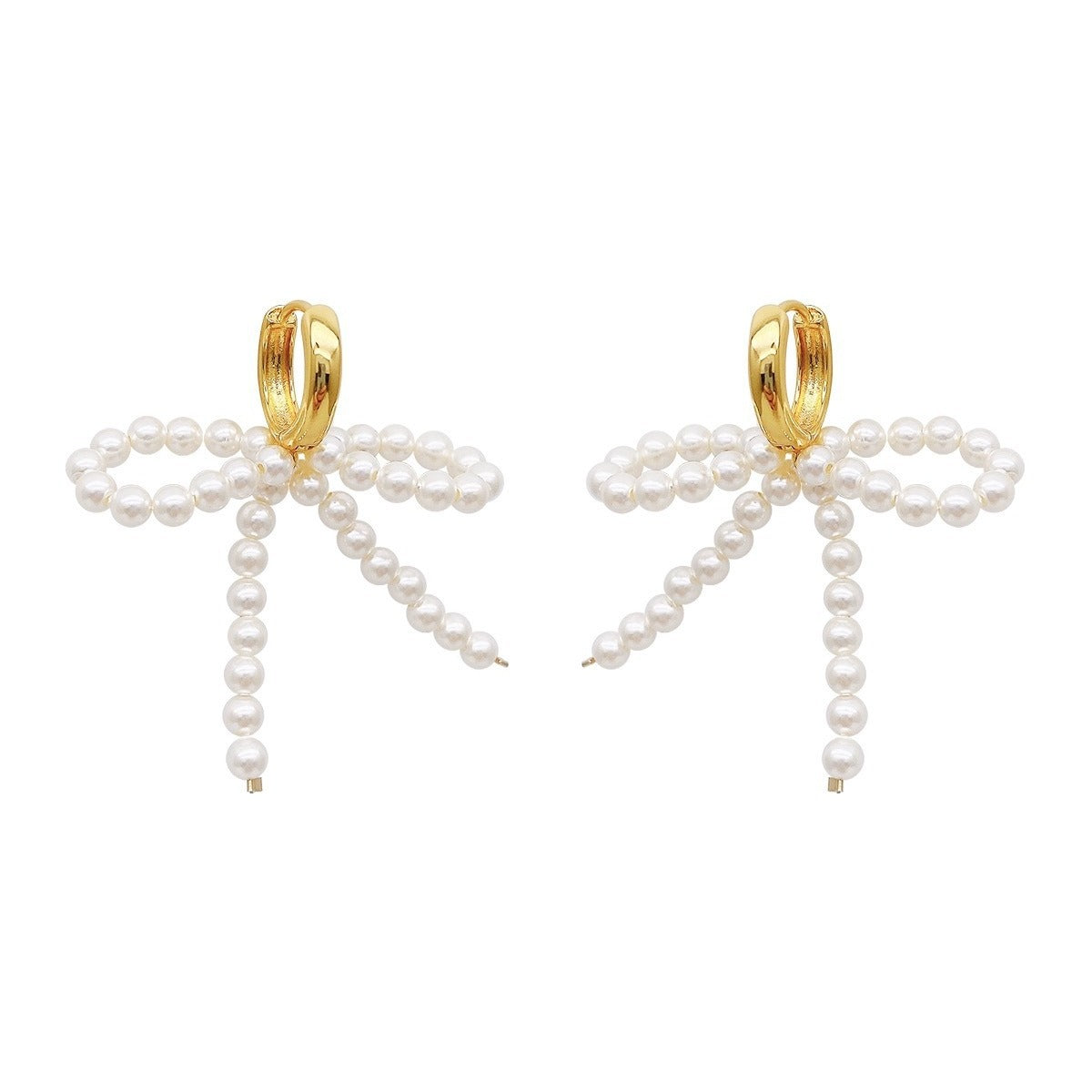 Handwoven Pearl Bow Earrings For Women Light Luxury Style